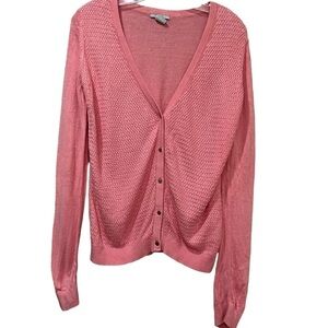 H&M Medium Pink Button V Neck Long Sleeve Angora Blend Sweater R